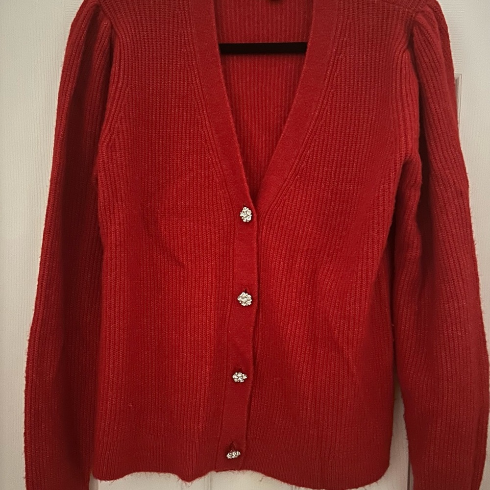 Elegant Red Button-Up Women's Sweater